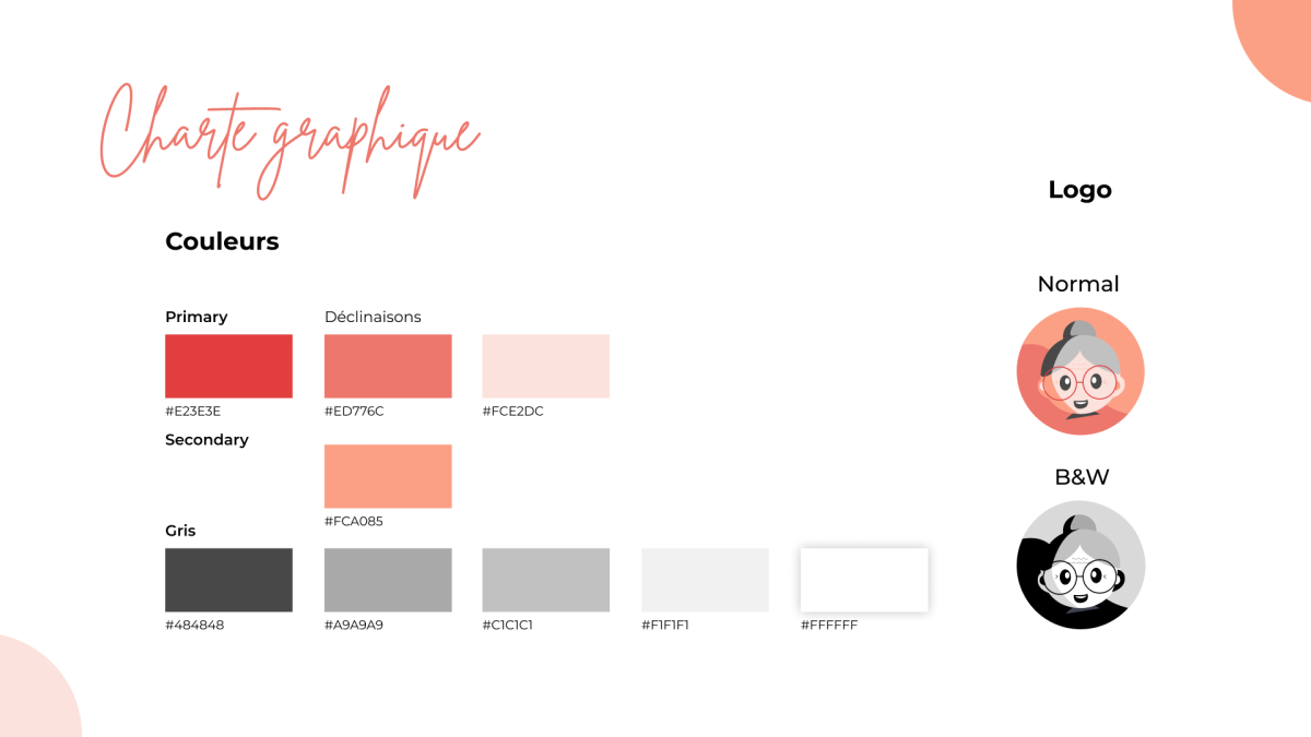 Nos couleurs utilisées pour notre charte graphique