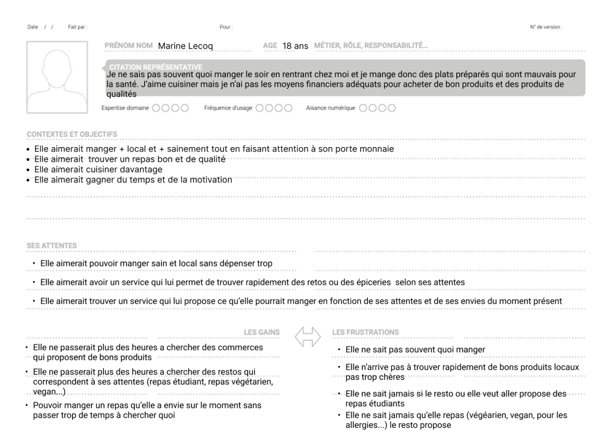 Exemple d'un persona réalisé pour notre projet.
