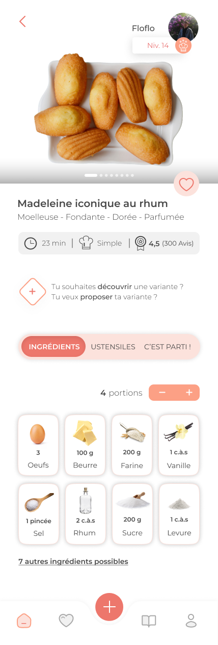 Page montrant un exemple de recette