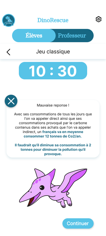 Interface de l'appli