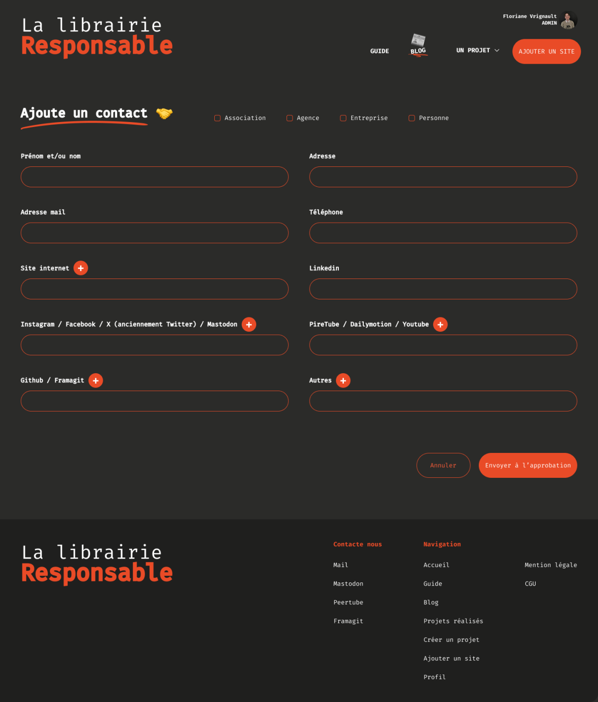 Interface de la Librairie