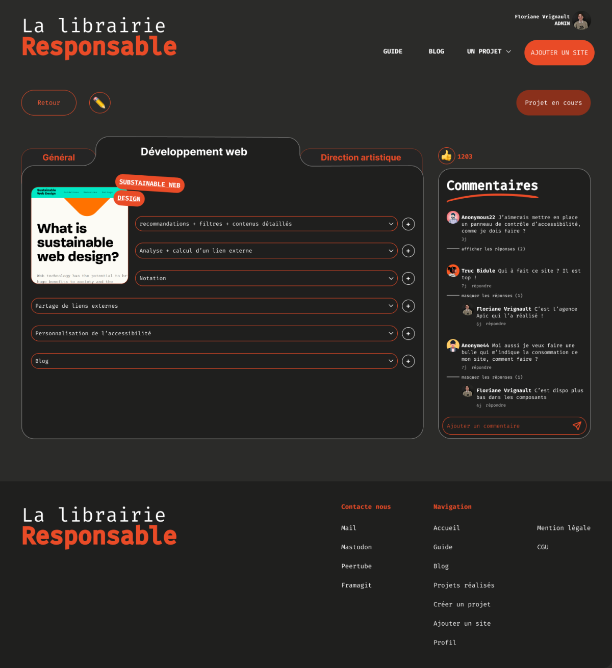Interface de la Librairie